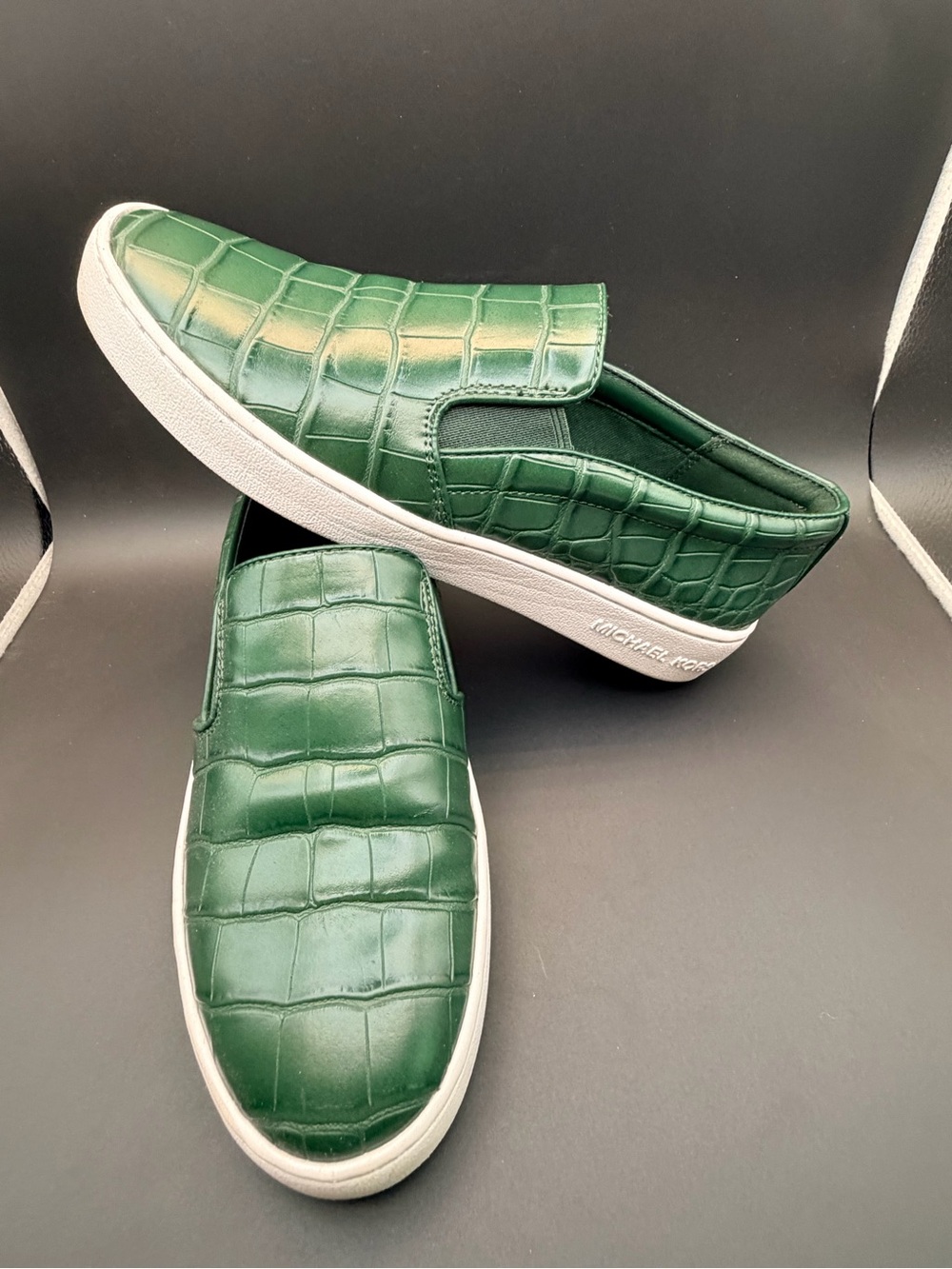 Michael Kors Green Croc-Embossed Slip-On Sneakers